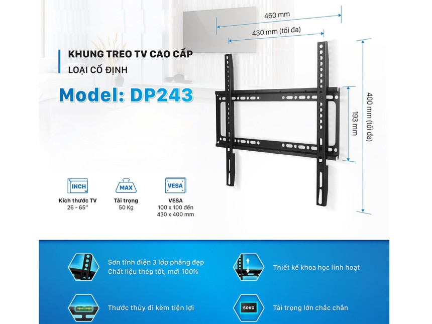 Khung treo tivi cao cấp loại cố định Đại Việt DP243_01