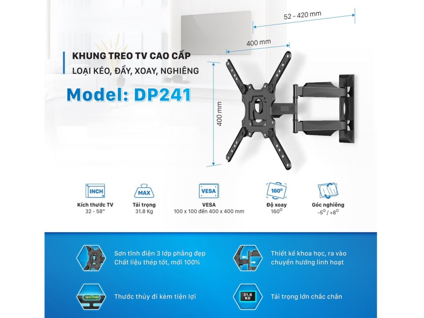 Khung treo tivi loại kéo, đẩy, xoay, nghiêng Đại Việt DP241_01
