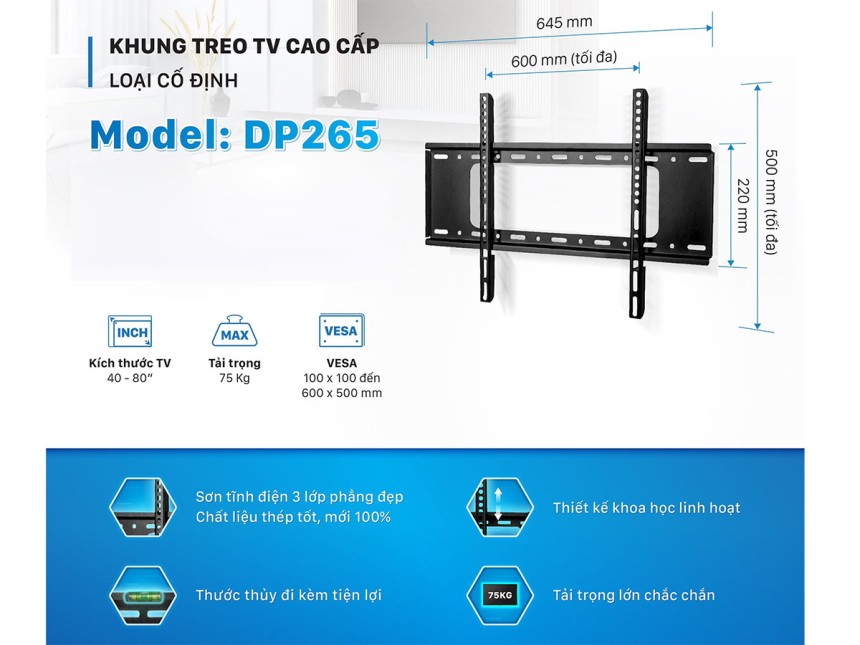 Khung treo tivi cao cấp loại cố định Đại Việt DP265_01